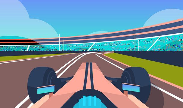 Race Car Driving Road Online Platform Video Game Concept Computer Screen Horizontal