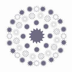 Round abstract ornament with gray blue suns on a white background. Vector, eps 10.