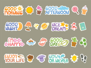 set of the cute flat daily sticker. diary illustration.