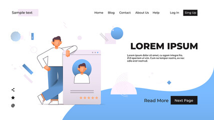 businessman or manager with CV resume for hiring job interview human resources management recruiting concept