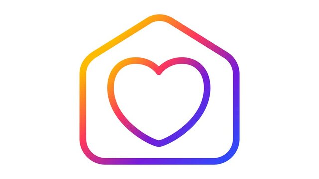 Heart house animation. Simple love heart shape with home icon motion animation. 4k video with alpha matte channel