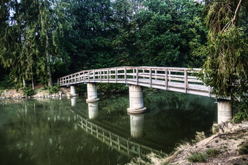 A bridge at lake Dreiburgensee (Lake thee castles) near Tittling, lower bavaria