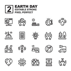 Earth day with outline black style. You can be used for web, mobile, ui and more. Editable Stroke and pixel perfect.