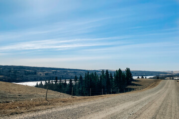 Country Road River and Blue Sky
