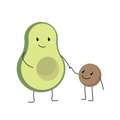 Funny Avocado Family. Cartoon characters. Isolated on white. Vector illustration