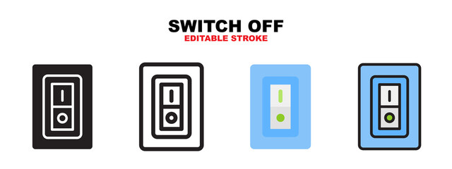 Switch Off icon set with different styles. Editable stroke and pixel perfect. Can be used for web, mobile, ui and more.