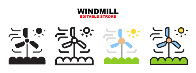 Windmill icon set with different styles. Editable stroke and pixel perfect. Can be used for web, mobile, ui and more.