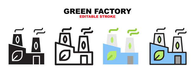 Green Factory icon set with different styles. Editable stroke and pixel perfect. Can be used for web, mobile, ui and more.