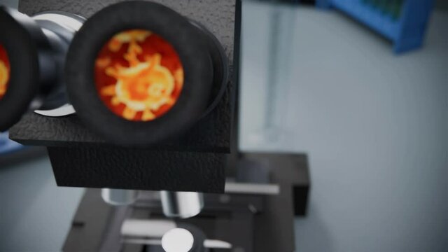 Vaccine research in a Clinical Laboratory, Coronavirus virus under the microscope
