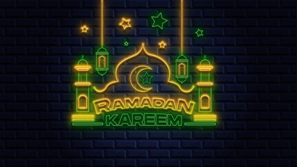 Ramadan Kareem Neon Light Background