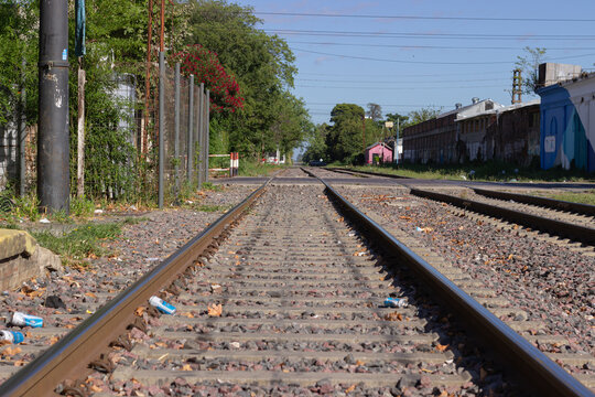 Abandoned train tracks on a  sunny day.