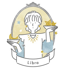 十二星座のてんびん座の女の子・フレームあり（ベクター）