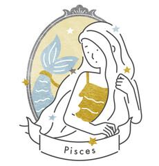 十二星座のうお座の女の子・フレームあり（ベクター）