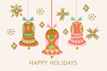 Vector Stylish card of Christmas toys in a lovely color palette.