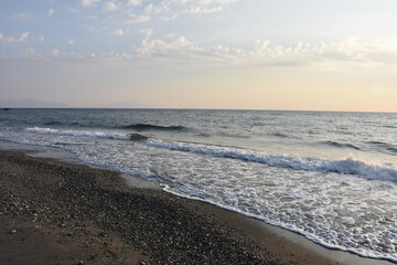 sea waves, beach and sunset