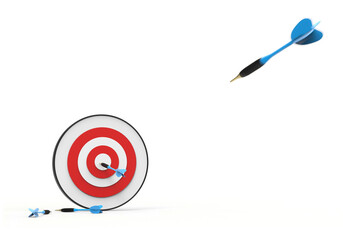 Dart throwing and hitting target white background