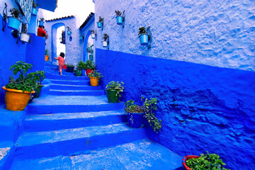 Fototapeta na wymiar Chefchaouen, also known as Blue City, is a city in northwest Morocco. Its medina (old town) is painted in various shades of Blue. 