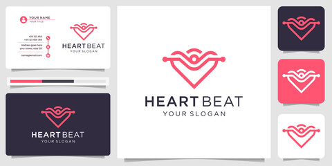 Heart beat logo template. pulse, medical, healthcare logo design heart and beat with love logo design inspiration with business card template. Premium Vector
