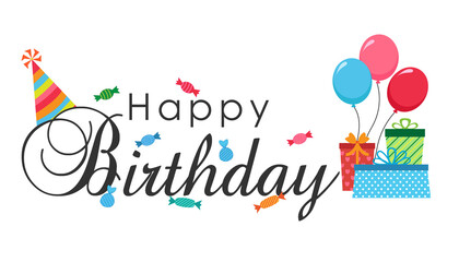 Happy birthday text greeting card on white background	
