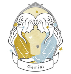 十二星座のふたご座の女の子・フレームあり（ベクター）