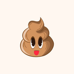 Cartoon poo, template feces icon. Kawaii poop isolated on white background. Shit pattern, evil turd. Vector illustration for invitation, poster, card, fabric, textile. Doodle style