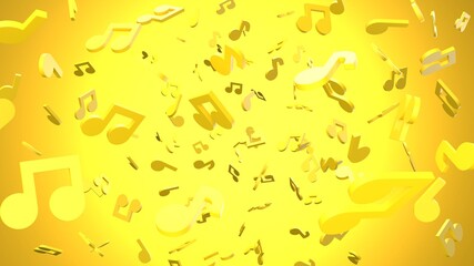 Yellow musical notes on yellow background.
3D rendering abstract illustration.