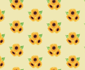 ひまわり　ヒマワリ　向日葵　模様　黄色　夏　花　イラスト　手描き
