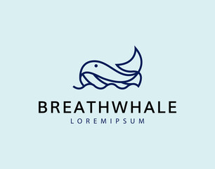 Floating Whale Logo Design Template. Breath Whale Icon Line Art Vector