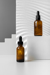 Serum for face. Skincare routine step for healthy skin. Essence for Healthy Skin. Filler for wrinkles. Hyaluronic acid, skin hydration, bottle drops. Beauty and cosmetic concept. Copy space.