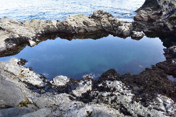 海の中にある透明な海の岩の池