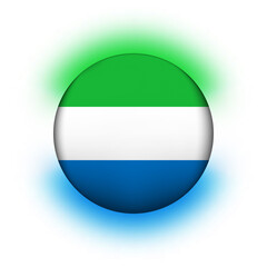 Glass light ball with flag of Sierra Leone. Round sphere, template icon. National symbol. Glossy realistic ball, 3D abstract vector illustration highlighted on a white background. Big bubble
