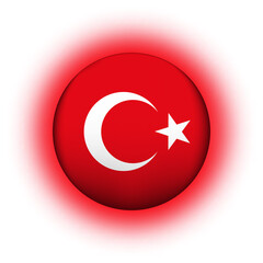 Glass light ball with flag of Turkey. Round sphere, template icon. Turkish national symbol. Glossy realistic ball, 3D abstract vector illustration highlighted on a white background. Big bubble