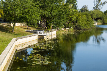 Obraz premium Backyard sea wall on a canal in Cape Coral, Florida