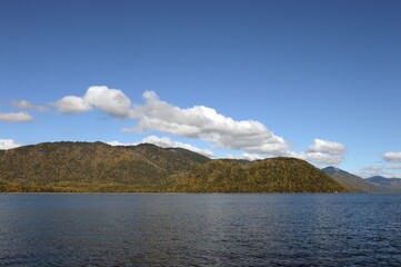 Autumn on Lake Teletskoye. Altai Republic. Western Siberia. Russia