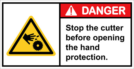 Warning sign, be careful with the saw blade cut.,Danger sign