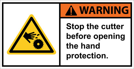 Warning sign, be careful with the saw blade cut.,Warning sign