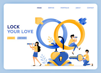 Find a loyal life partner with dating apps. 3d sex education symbol of venus, mars, gender, heart, key, padlock. Matchmaking by protect privacy. Illustration for landing page, web, website, poster, ui