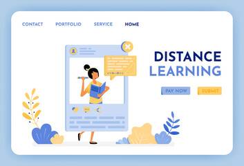 Women teach math on social media. Distance learning is the future of education. Education and learning apps platform for students and schools. Illustration for landing page, web, website, poster, ui
