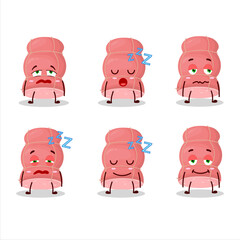 Cartoon character of boiled sausage with sleepy expression