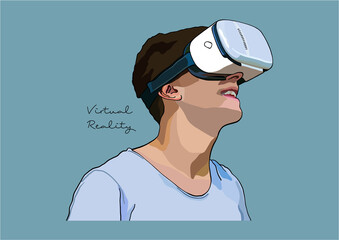 Vector Illustration of people with VR headsets,  Head-Mounted Display, Virtual Reality, VR