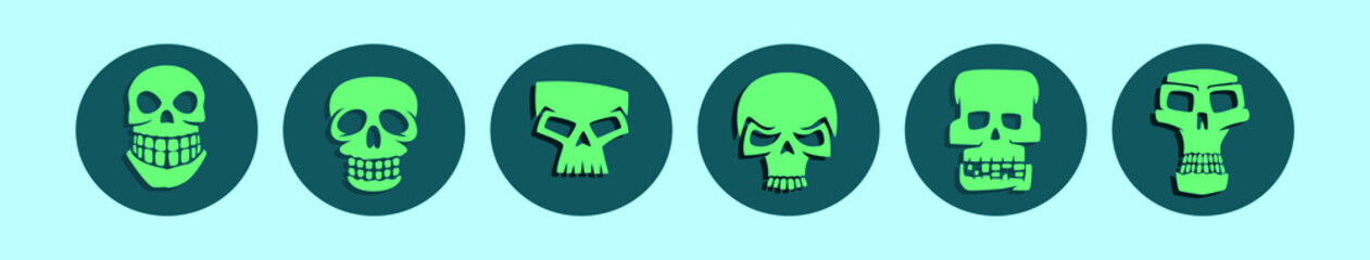 set of skull cartoon icon design template with various models. vector illustration isolated on blue background