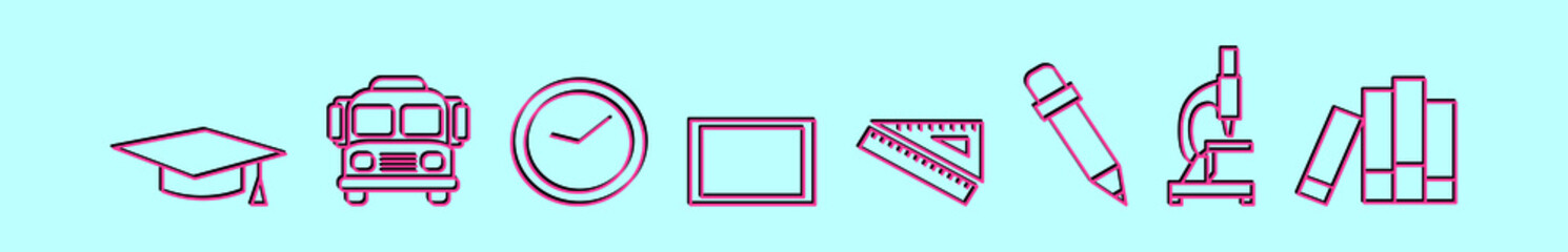 set of school and education cartoon icon design template with various models. vector illustration isolated on blue background