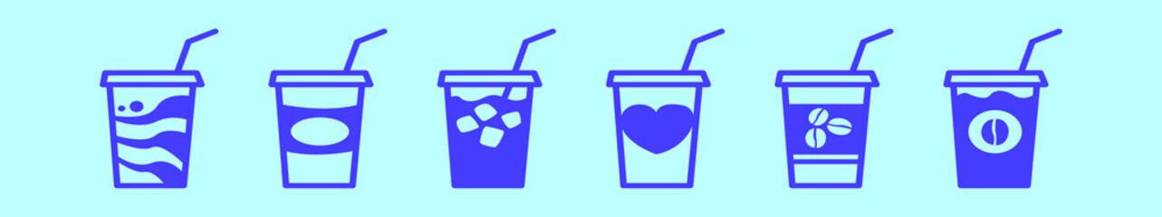 set of iced coffee cartoon icon design template with various models. vector illustration isolated on blue background
