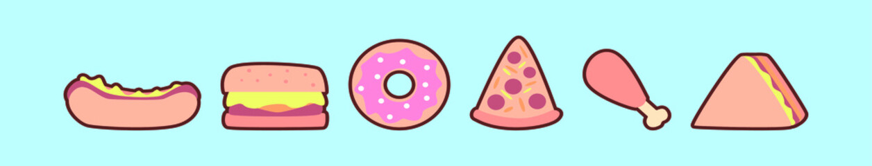 set of fast food cartoon icon design template with various models. vector illustration isolated on blue background