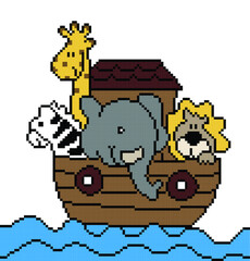 Noah's Ark pixel art on white background.