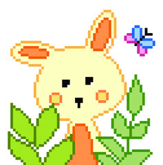 Rabbit pixel art on white background.