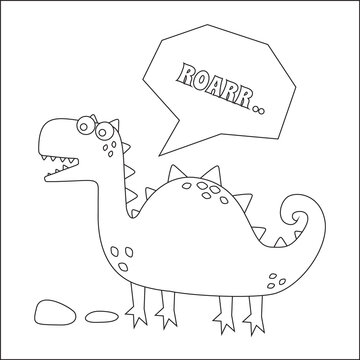 Funny cartoon dinosaur drawing as vector, Cartoon isolated vector illustration, Creative vector Childish design for kids activity colouring book or page.