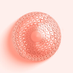 Abstract creative modern gold , coral and white 3D three-dimensional sphere background with collapsing into many different triangles around the layer. 3d illustration.