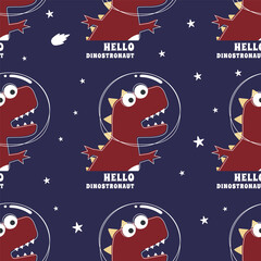 Seamless pattern with Space dinosaur. Cute dinosaur pattern for fabric, baby clothes, background, textile, wrapping paper and other decoration.