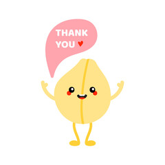 Cute cartoon style smiling chickpea, chick pea seed character saying thank you, showing appreciation.
